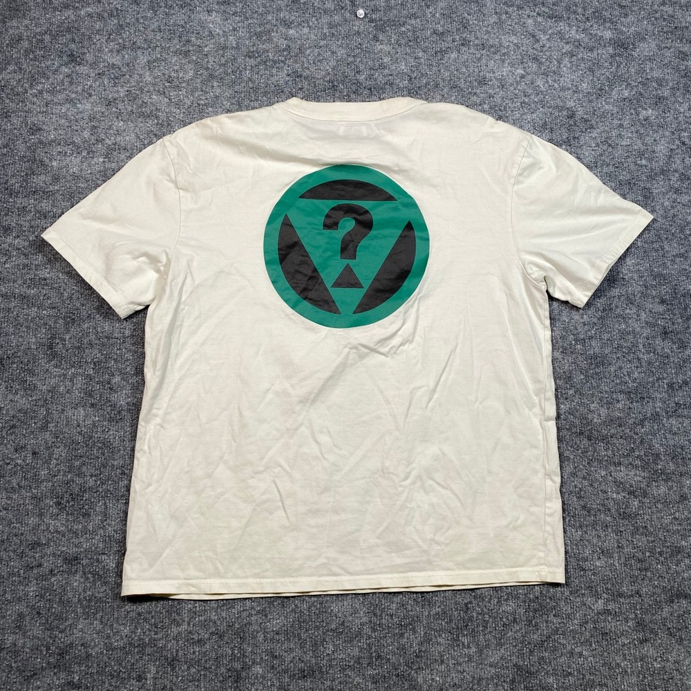 Guess Los Angeles Mens Graphic T-Shirt Cream Green Question Mark Size M